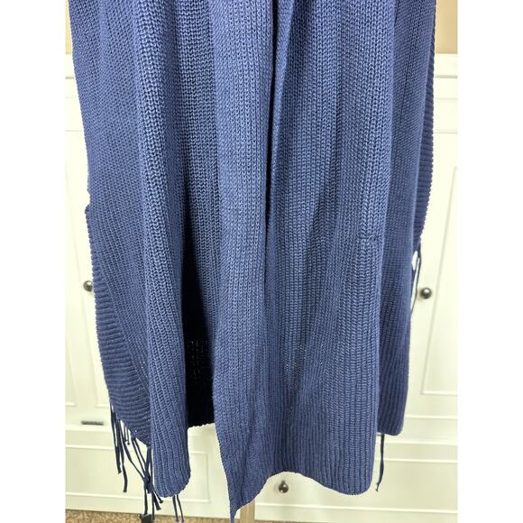Chico’s Fringe Capelet Ruana Covering Wrap Navy Blue Knit Sz L / XL Office Boho - Picture 7 of 15